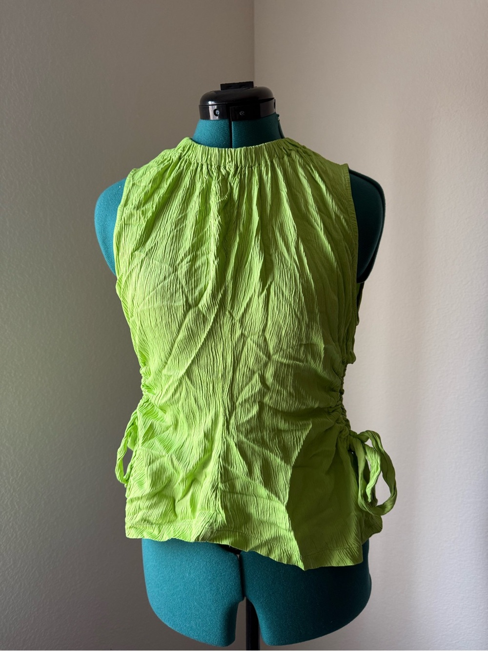 Topshop Lime Green Sleeveless Gathered Mock Neck Camisole
